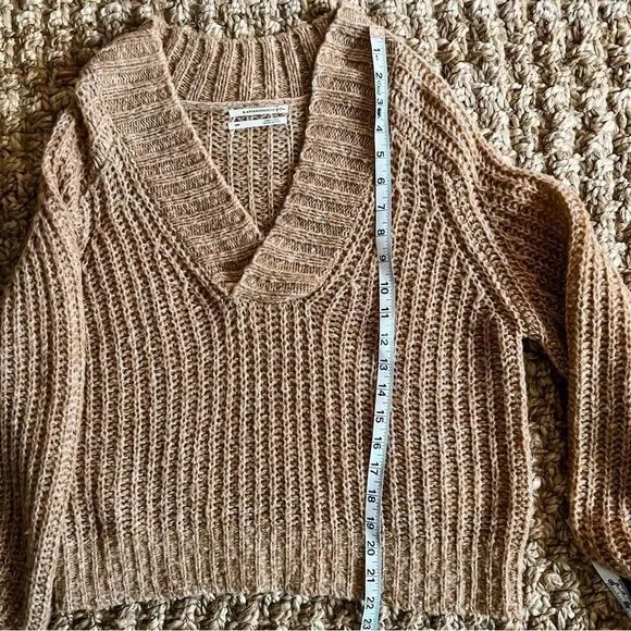 Anthropologie Honore Ribbed V Neck Chunky Knit Wool Sweater in Honey Sz XSP - Picture 11 of 16